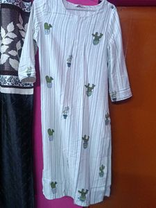 White Kurta with Cactus Print