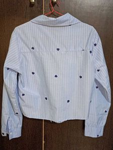 Cute Blue Striped Heart Print Shirt