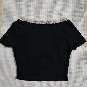 Y2k Vintage Cottagecore Black Lace Trim Crop Top