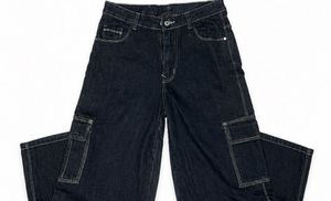 Dark Wash Wide Leg Cargo Jeans