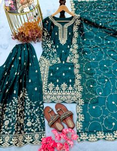 Elegant Teal Embroidered Suit Set