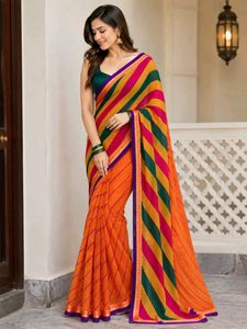 beautiful orange colour lehariya saree with readym