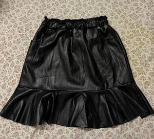 Stylish Black Ruffle leather Mini Skirt