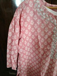 Stylish Pink Printed Kurta with Mirror Work