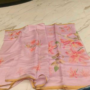 pink Floral Saree