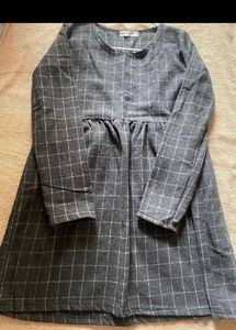 Winter Korean Gray Plaid Mini  Dress