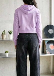 Purple Cropped Hoodie with Butterfly Print