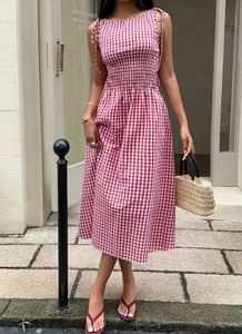 Red Gingham Sleeveless Dress