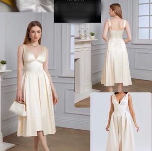 Elegant Cream V-Neck Midi Dress