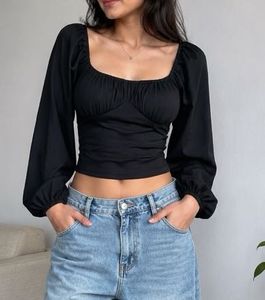 Chic Black Ruched Long Sleeve Top