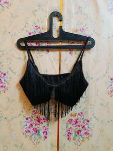 🇳🇿💫🎀Stylish Black Fringe Crop Top