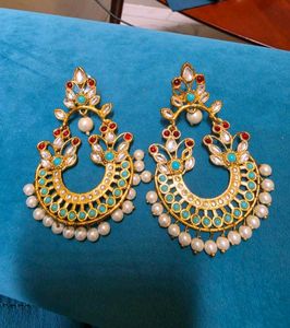 Elegant Pearl &amp; Turquoise Chandelier Earrings