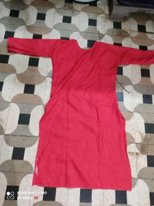 Red Embroidered Cotton Kurta