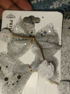 Sparkling Silver Bow Hair Clips