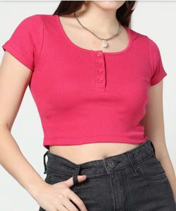 Shein Pink Cropped Henley Top