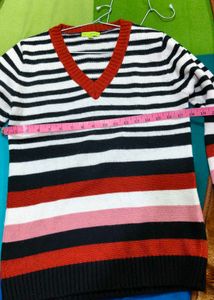 Striped V-Neck Knit Sweater