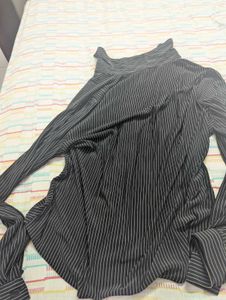 Striped Button-Up Blouse with Denim top