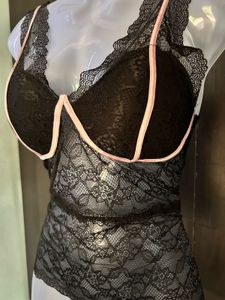 Lace Bralette with Pink Trim