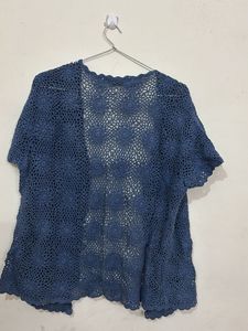 Blue Crochet Knit Cardigan