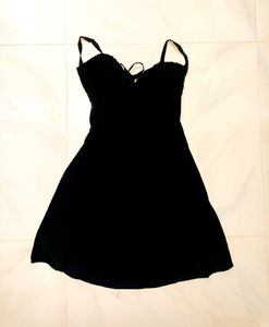 Black Mini Lace Up Dress with Smocked Bodice