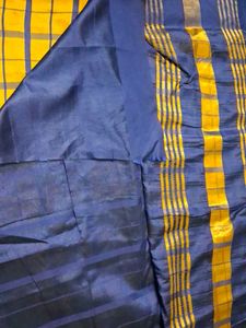 Yellow &amp; Blue Checkered Saree