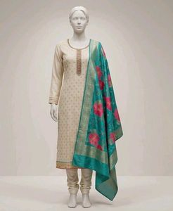 Elegant Cream Kurta Set with Teal Dupatta