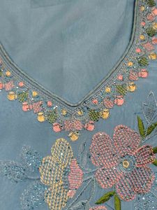 Sky Blue Embroidered organza silk suit
