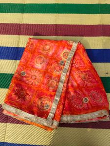 bandhni silk saree with gotapatti design