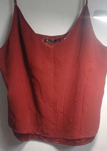 Chic Red Embellished Camisole Top