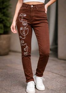 THRIFTED y2k doodle abstract face painted jeans