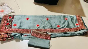 Elegant Embroidered Grey Saree new