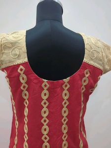 Red &amp; Gold Embroidered Kurti