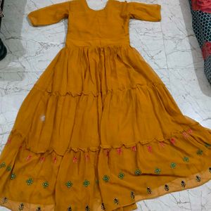 Yellow Embroidered Ethnic Gown