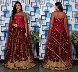 Stunning Maroon Embellished Lehenga dupatta