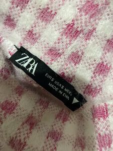 ZARA imported Chic Pink Checkered Knit Sweater