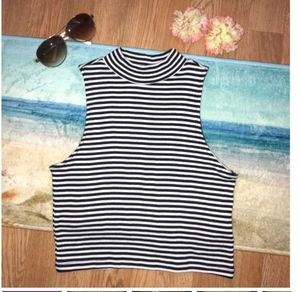 H&M Striped Mock High Neck Crop Top