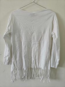 White "Cute Smile" T-Shirt with Fringe