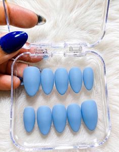 Matte Blue Almond Press-On Nails