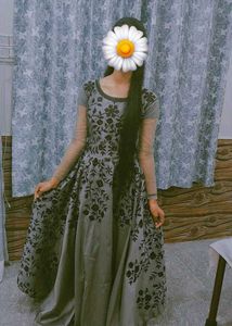 Elegant Grey Floral Gown