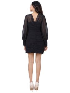 Chic Black Ruched Long Sleeve Dress