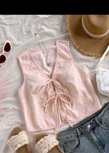 Chic Pink Lace-Up Crop Top