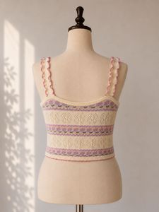 Cream &amp; Pink Floral Knit Crop Top
