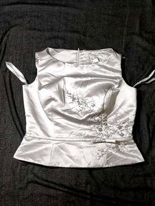 Elegant White Embellished Peplum Top