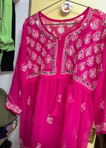 Vibrant Pink Embroidered Kurta with Mirror Work