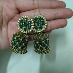 Elegant Green Jhumka Earrings