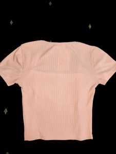 Pink Ribbed Lace Trim Top