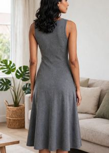Grey Sleeveless Midi Dress