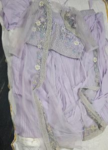 Lilac Color Stitched Saree Wid Full Sleeves Jacket