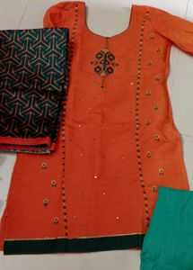 Elegant Orange Embroidered Kurta Set