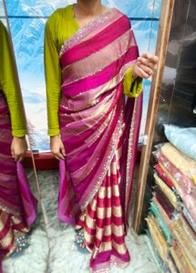 Elegant Stone Work Pink Saree